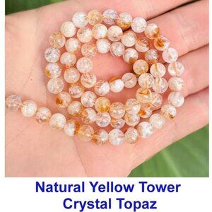 Natural Yellow Tower Crystal Topaz  6mm  15" Strand